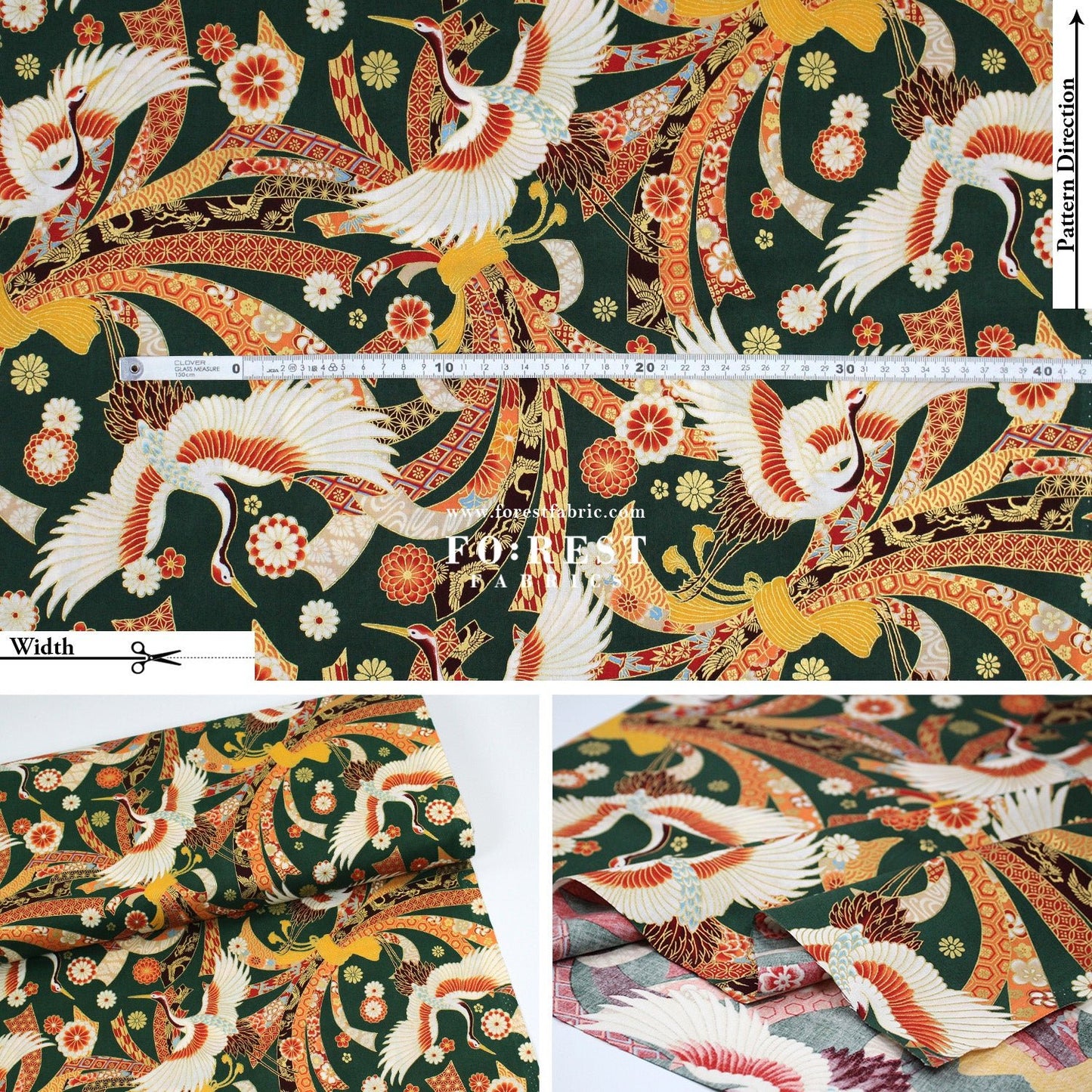 cotton - Crane with metallic fabric - FO:REST Fabric 布恩堂Liberty fabrictana lawnjapanese fabricykk zipper