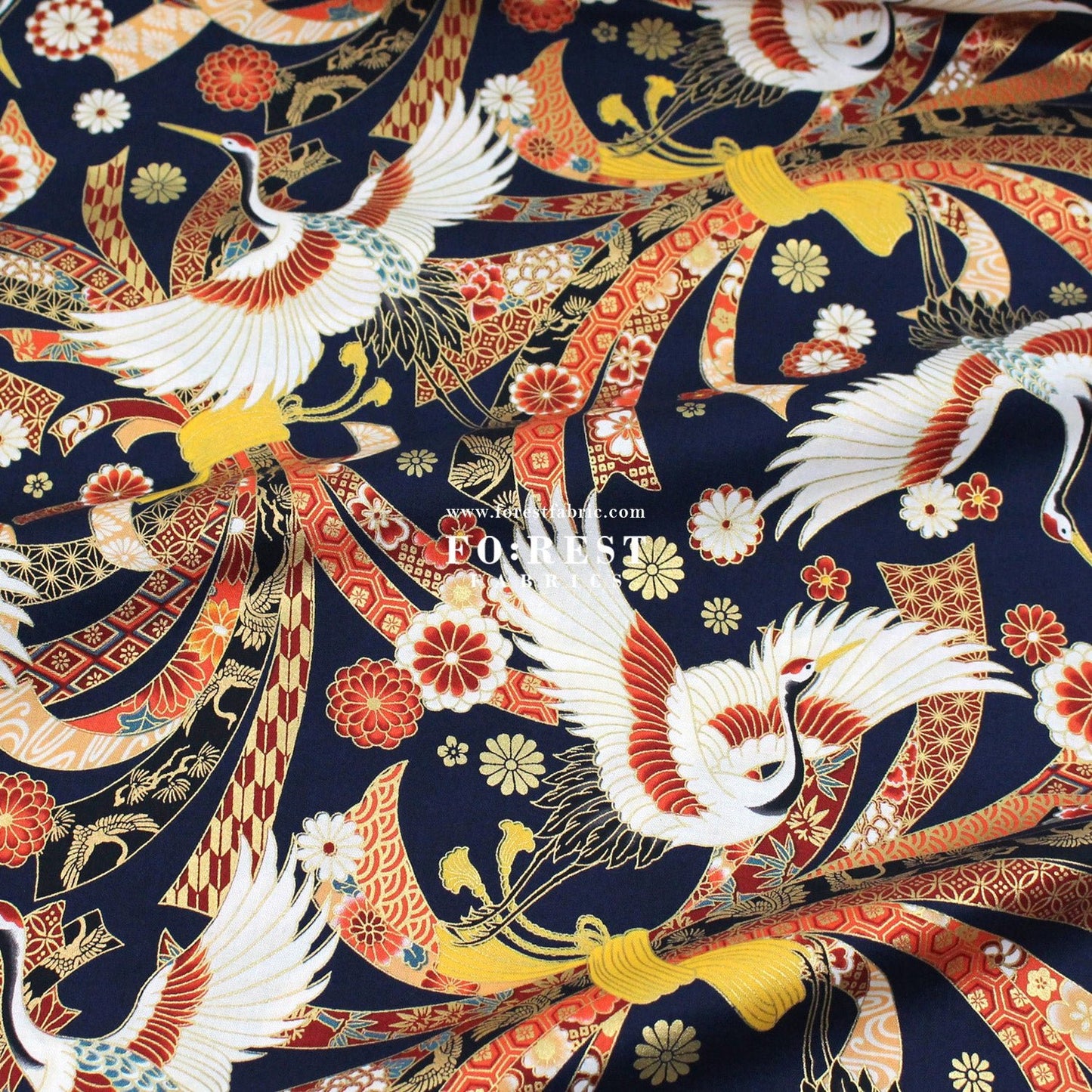cotton - Crane with metallic fabric - FO:REST Fabric 布恩堂Liberty fabrictana lawnjapanese fabricykk zipper