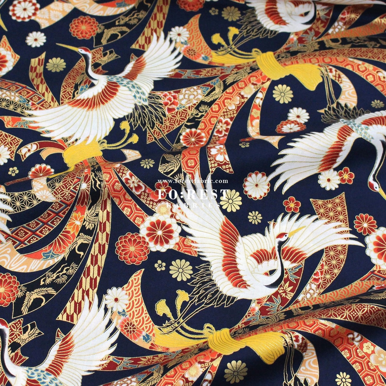 cotton - Crane with metallic fabric - FO:REST Fabric 布恩堂Liberty fabrictana lawnjapanese fabricykk zipper