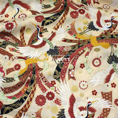 cotton - Crane with metallic fabric - FO:REST Fabric 布恩堂Liberty fabrictana lawnjapanese fabricykk zipper