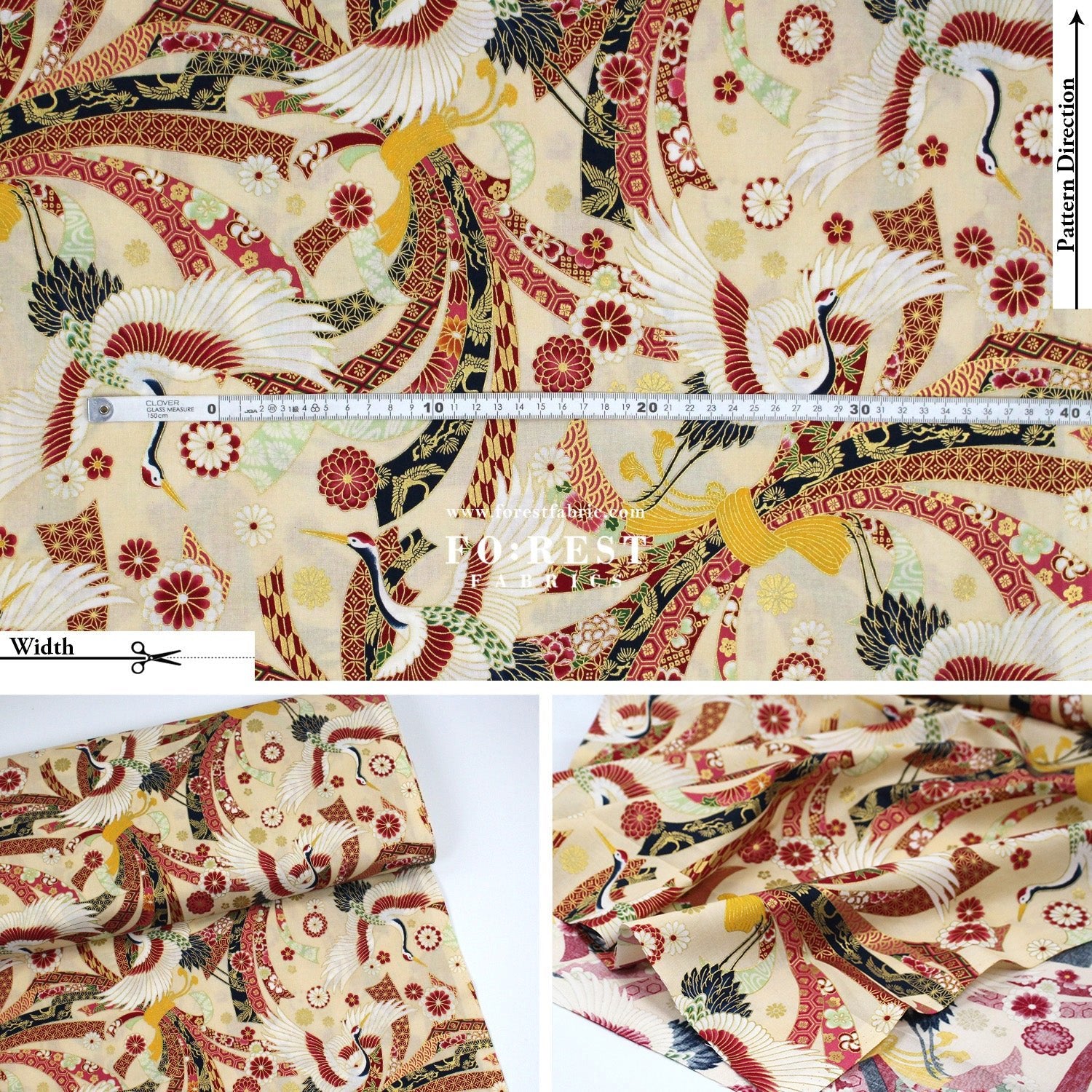 cotton - Crane with metallic fabric - FO:REST Fabric 布恩堂Liberty fabrictana lawnjapanese fabricykk zipper