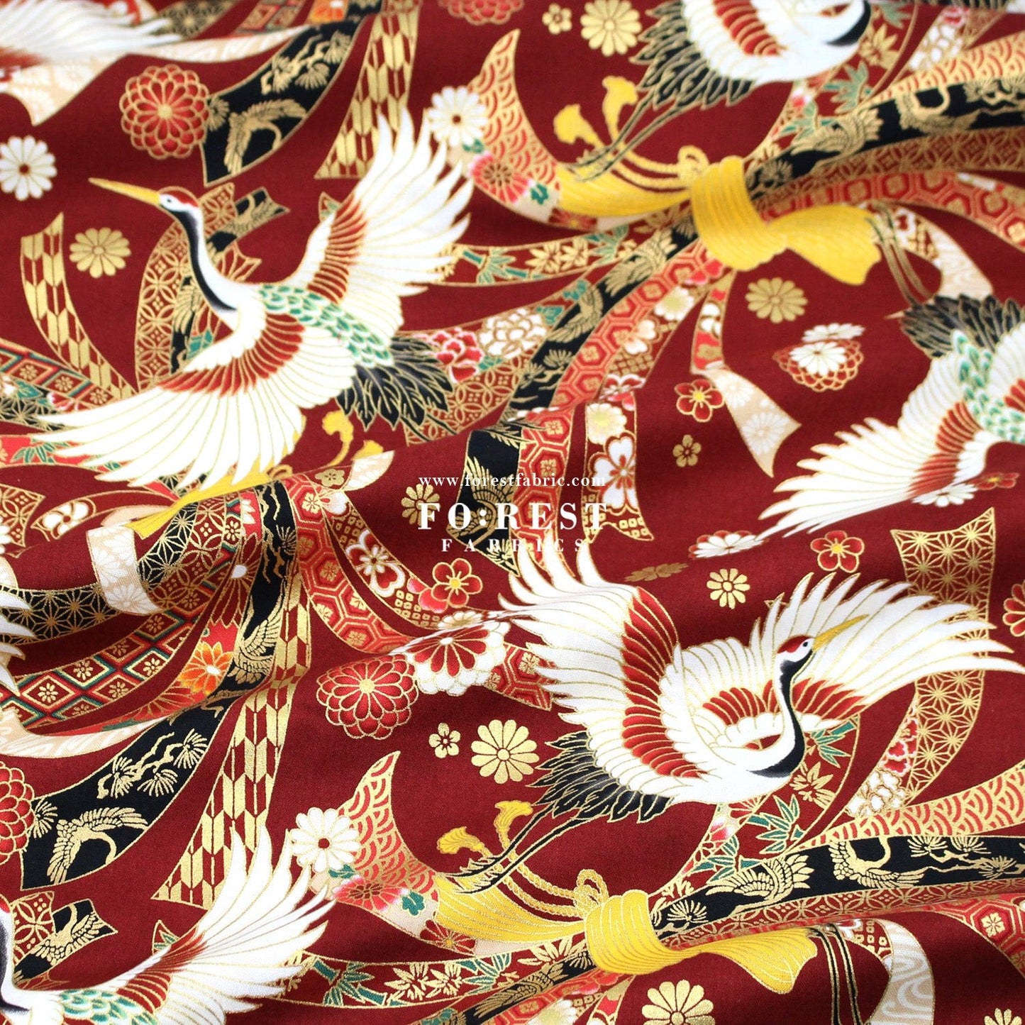 cotton - Crane with metallic fabric - FO:REST Fabric 布恩堂Liberty fabrictana lawnjapanese fabricykk zipper