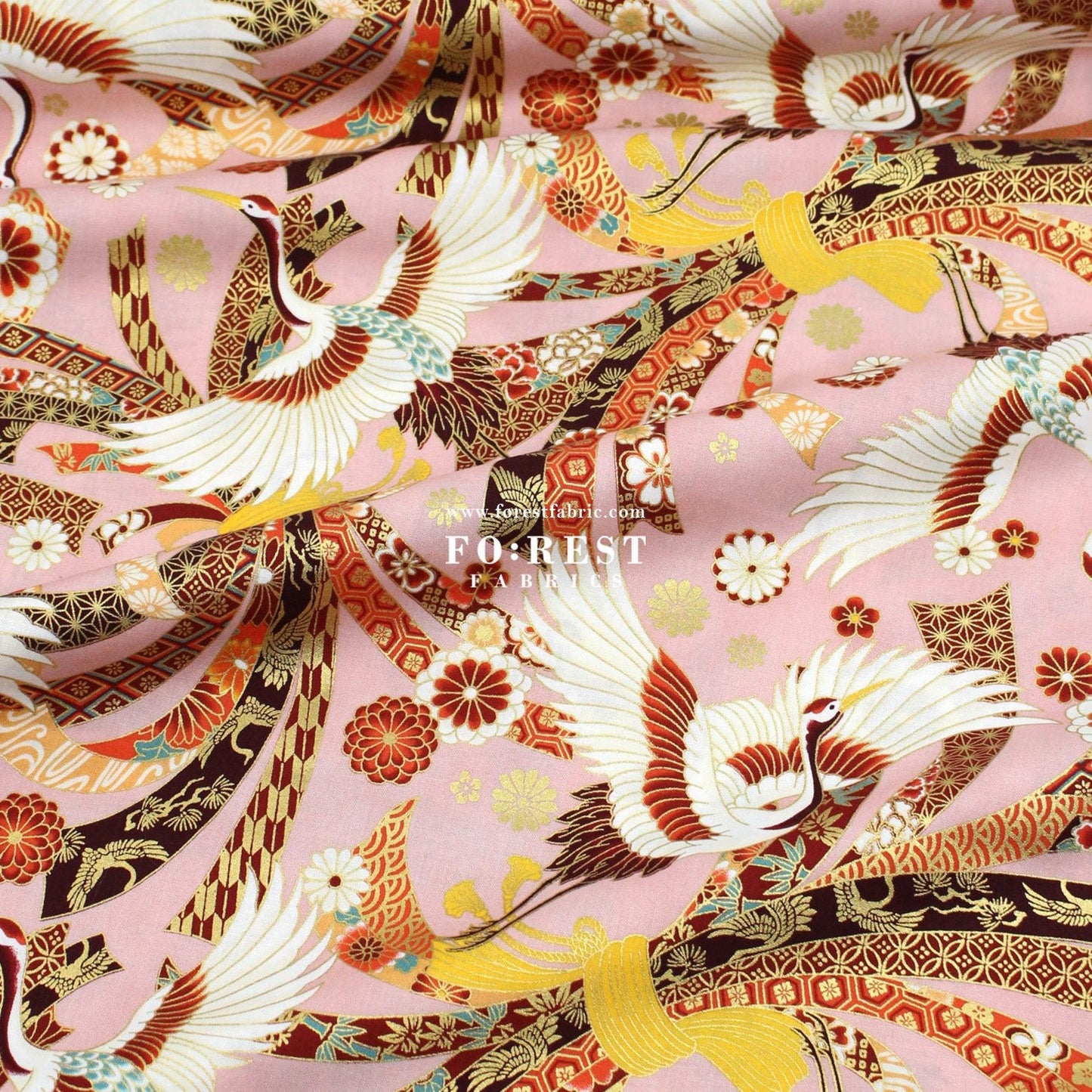 cotton - Crane with metallic fabric - FO:REST Fabric 布恩堂Liberty fabrictana lawnjapanese fabricykk zipper