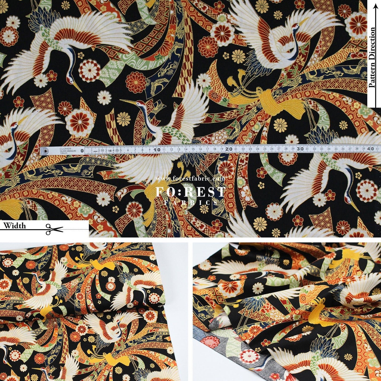 cotton - Crane with metallic fabric - FO:REST Fabric 布恩堂Liberty fabrictana lawnjapanese fabricykk zipper