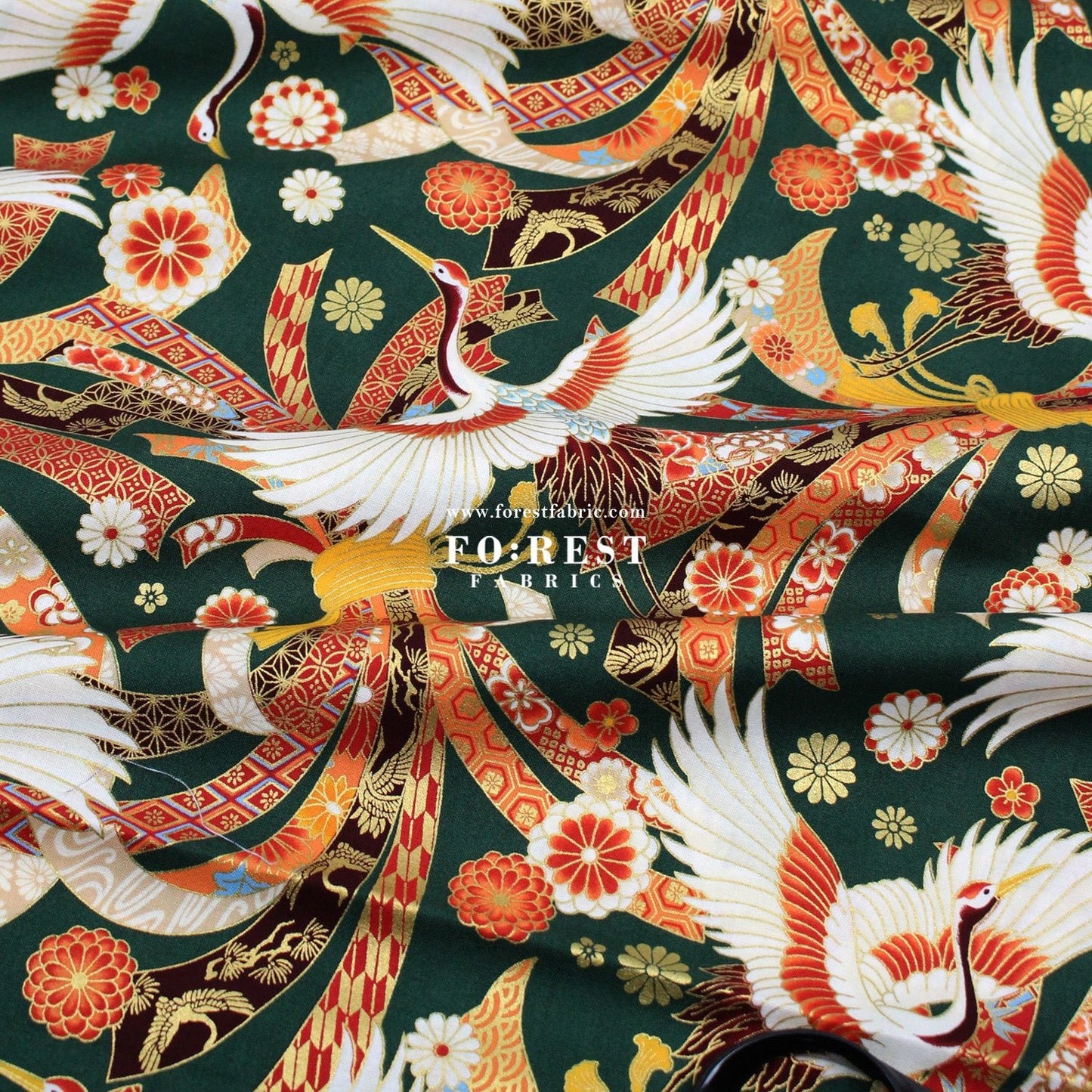 cotton - Crane with metallic fabric - FO:REST Fabric 布恩堂Liberty fabrictana lawnjapanese fabricykk zipper
