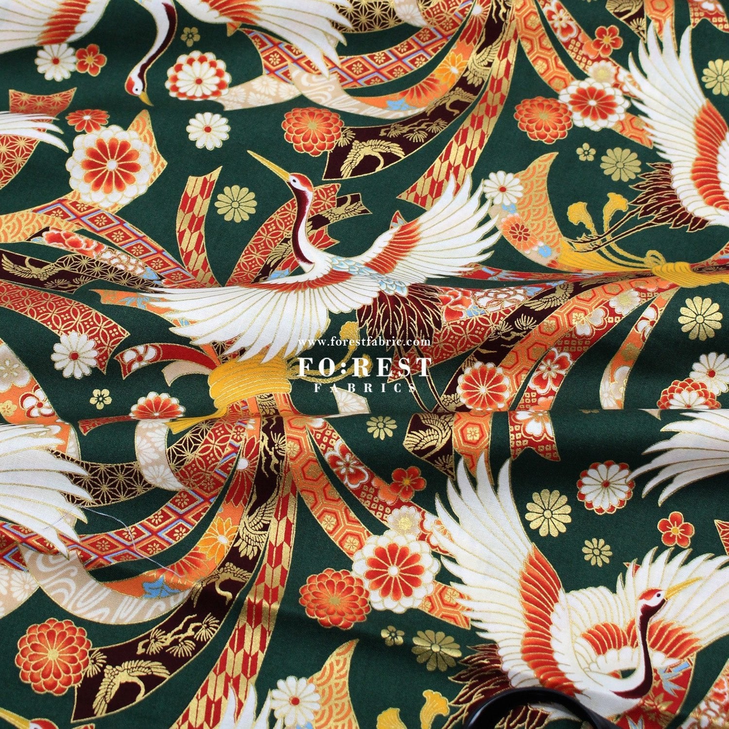 cotton - Crane with metallic fabric - FO:REST Fabric 布恩堂Liberty fabrictana lawnjapanese fabricykk zipper