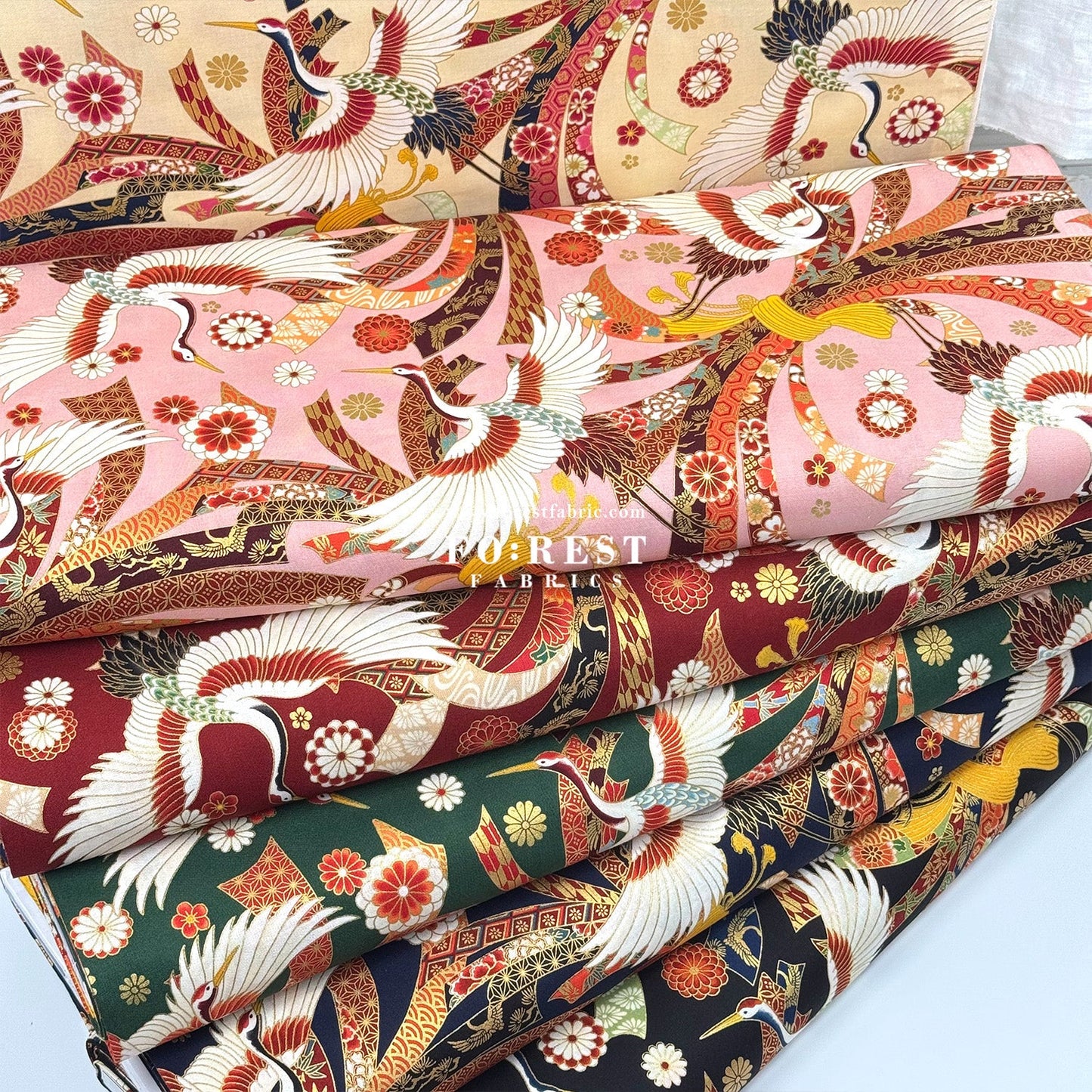 cotton - Crane with metallic fabric - FO:REST Fabric 布恩堂Liberty fabrictana lawnjapanese fabricykk zipper