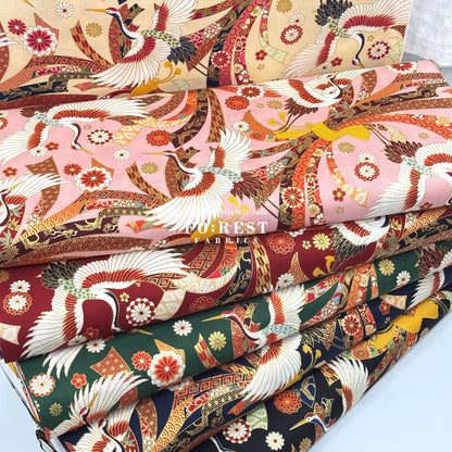 cotton - Crane with metallic fabric - FO:REST Fabric 布恩堂Liberty fabrictana lawnjapanese fabricykk zipper