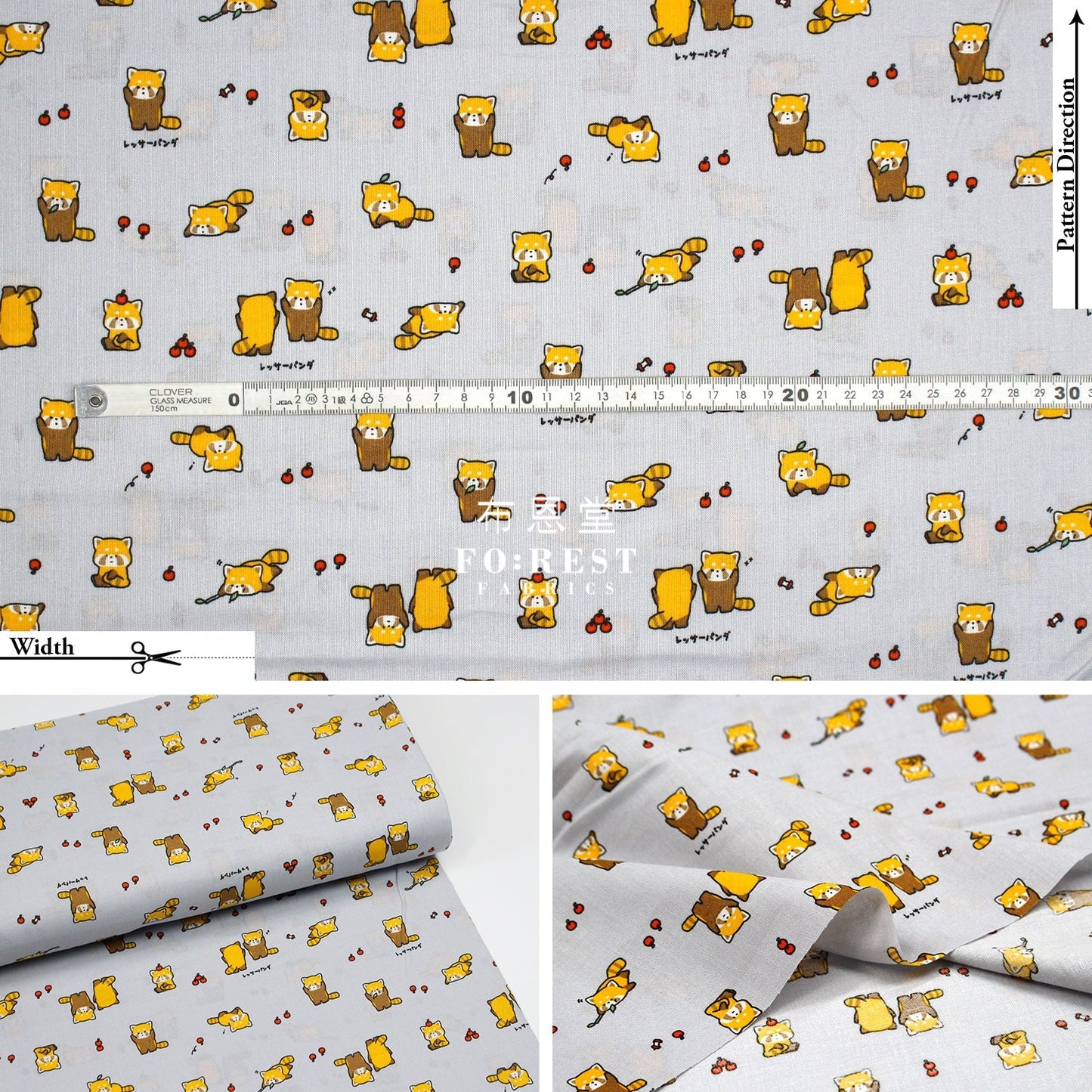 cotton - Cute lesser panda fabric Gary - FO:REST Fabric 布恩堂Liberty fabrictana lawnjapanese fabricykk zipper