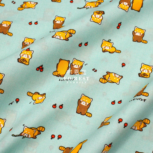 Cotton - Cute Lesser Panda Fabric Green Cotton