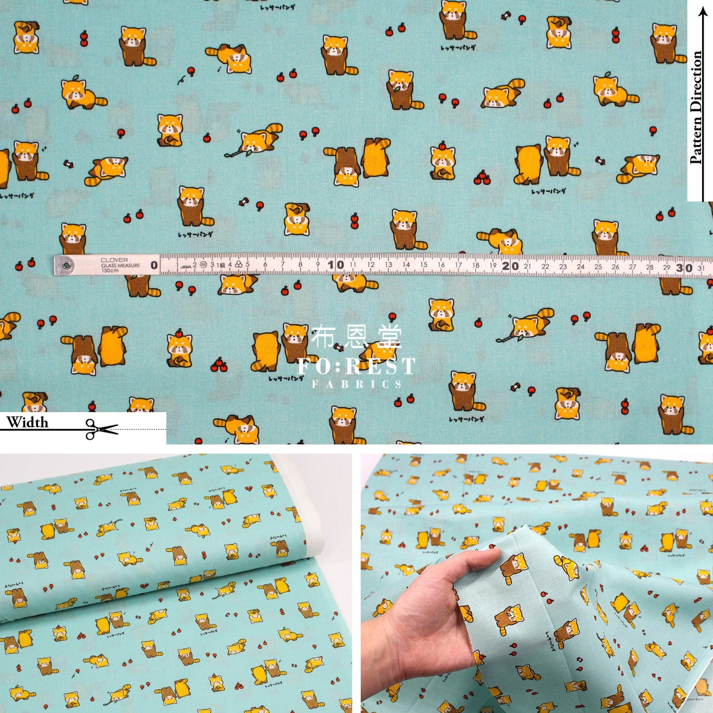 Cotton - Cute Lesser Panda Fabric Green Cotton