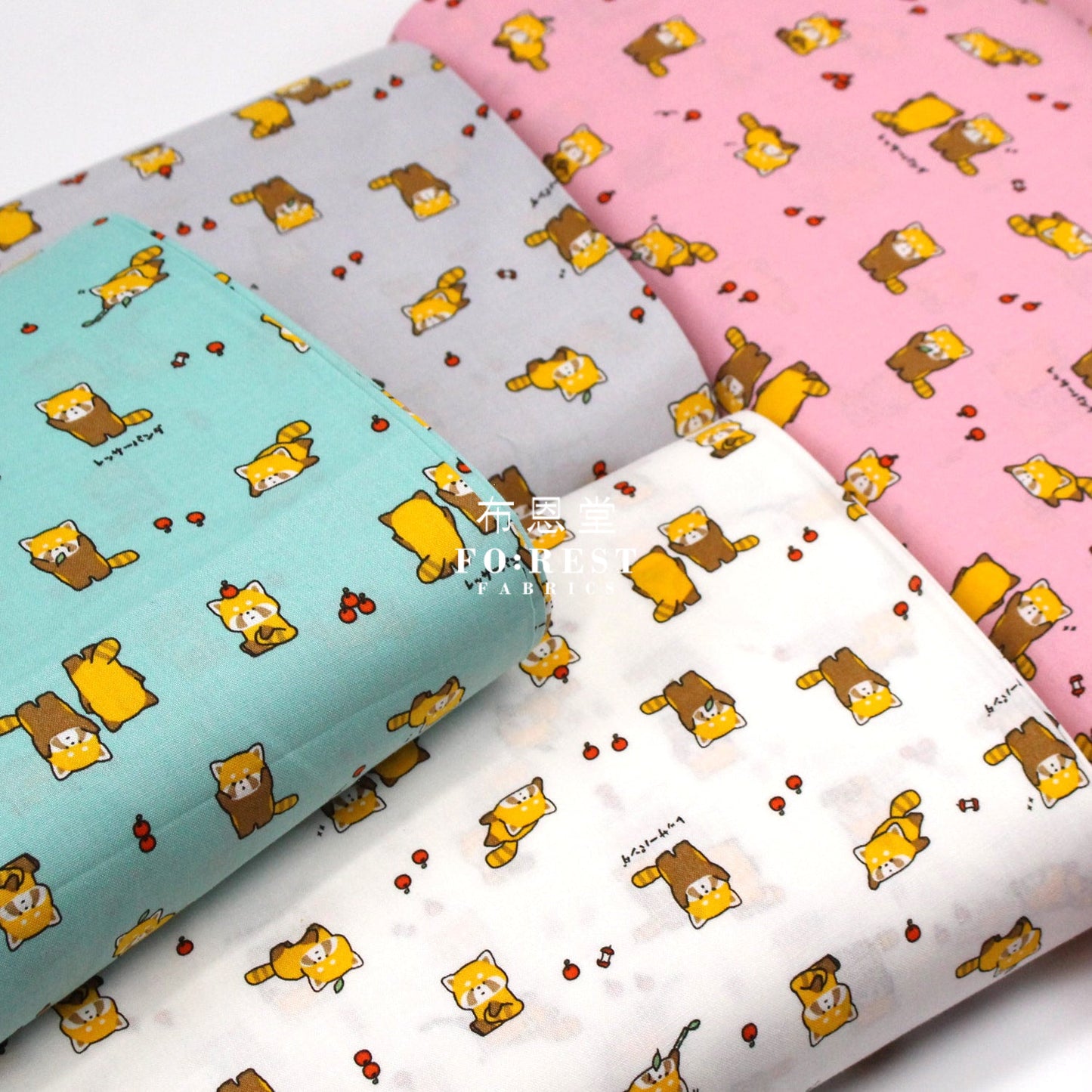 Cotton - Cute Lesser Panda Fabric Green Cotton