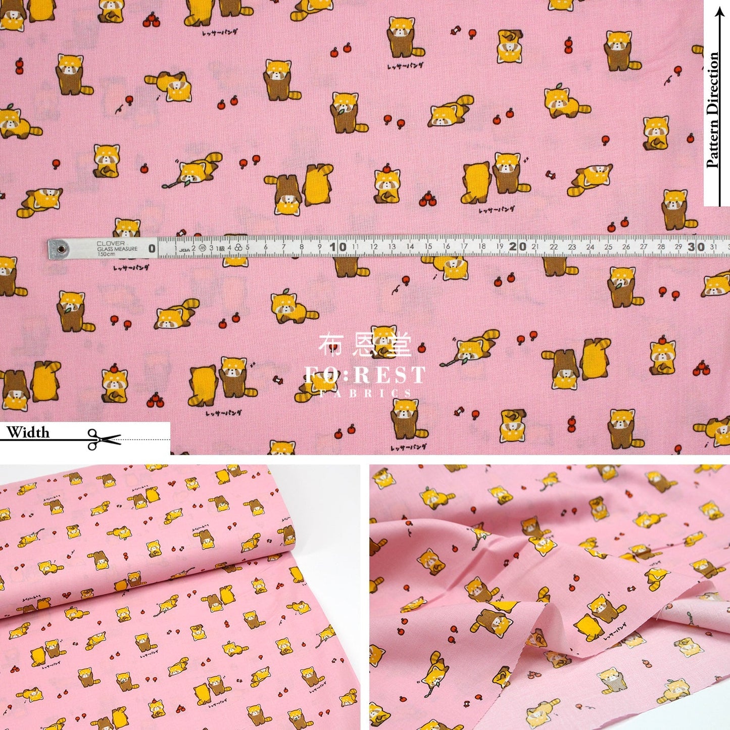 cotton - Cute lesser panda fabric Pink - FO:REST Fabric 布恩堂Liberty fabrictana lawnjapanese fabricykk zipper