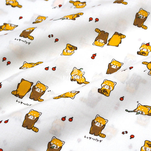 Cotton - Cute Lesser Panda Fabric White Cotton