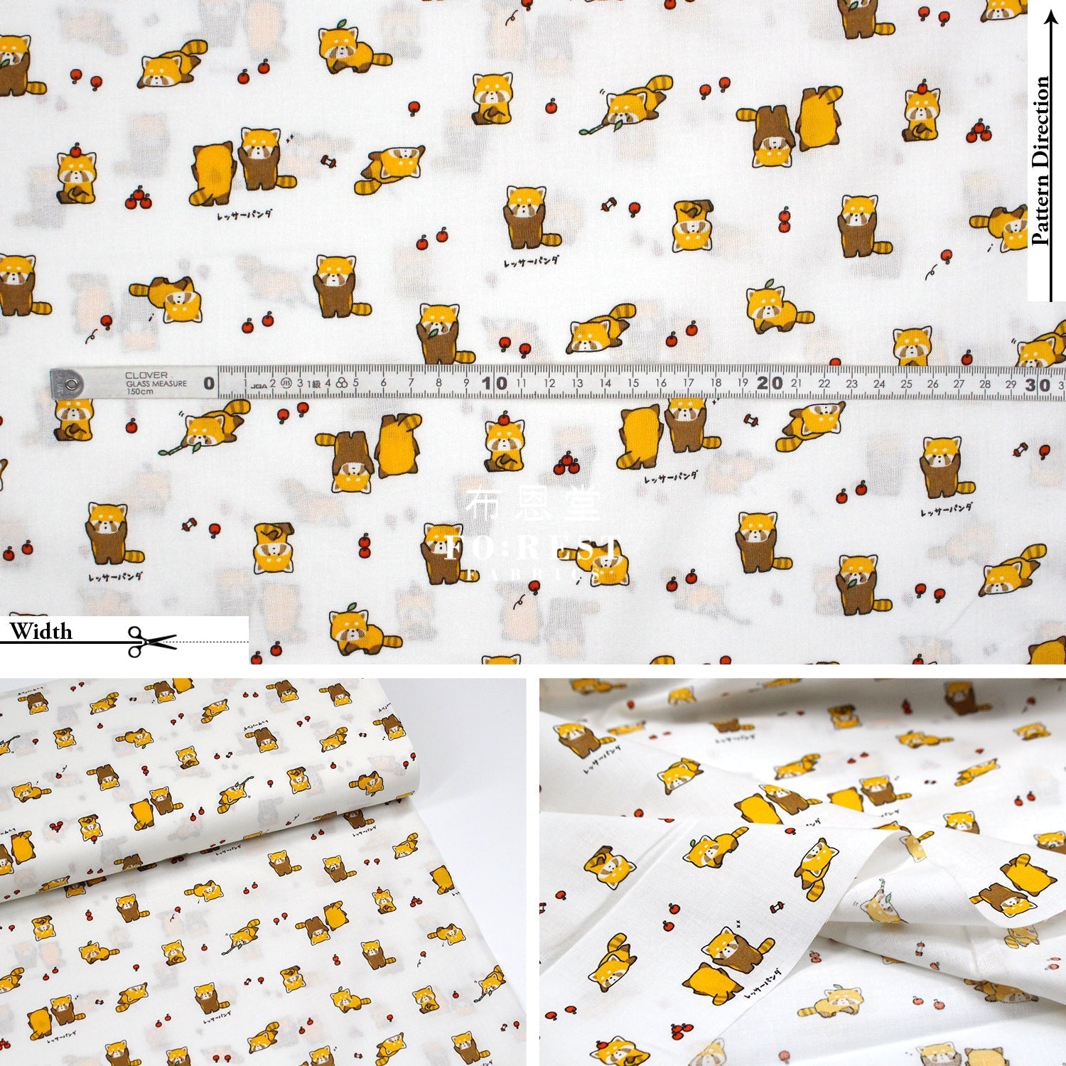 cotton - Cute lesser panda fabric White - FO:REST Fabric 布恩堂Liberty fabrictana lawnjapanese fabricykk zipper
