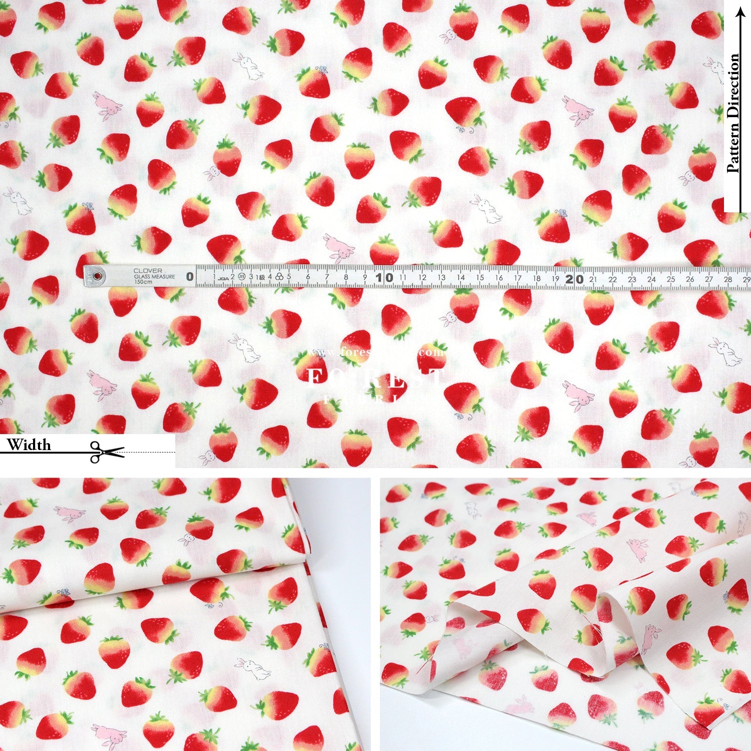 cotton - Cute strawberry rabbit fabric Milky - FO:REST Fabric 布恩堂Liberty fabrictana lawnjapanese fabricykk zipper