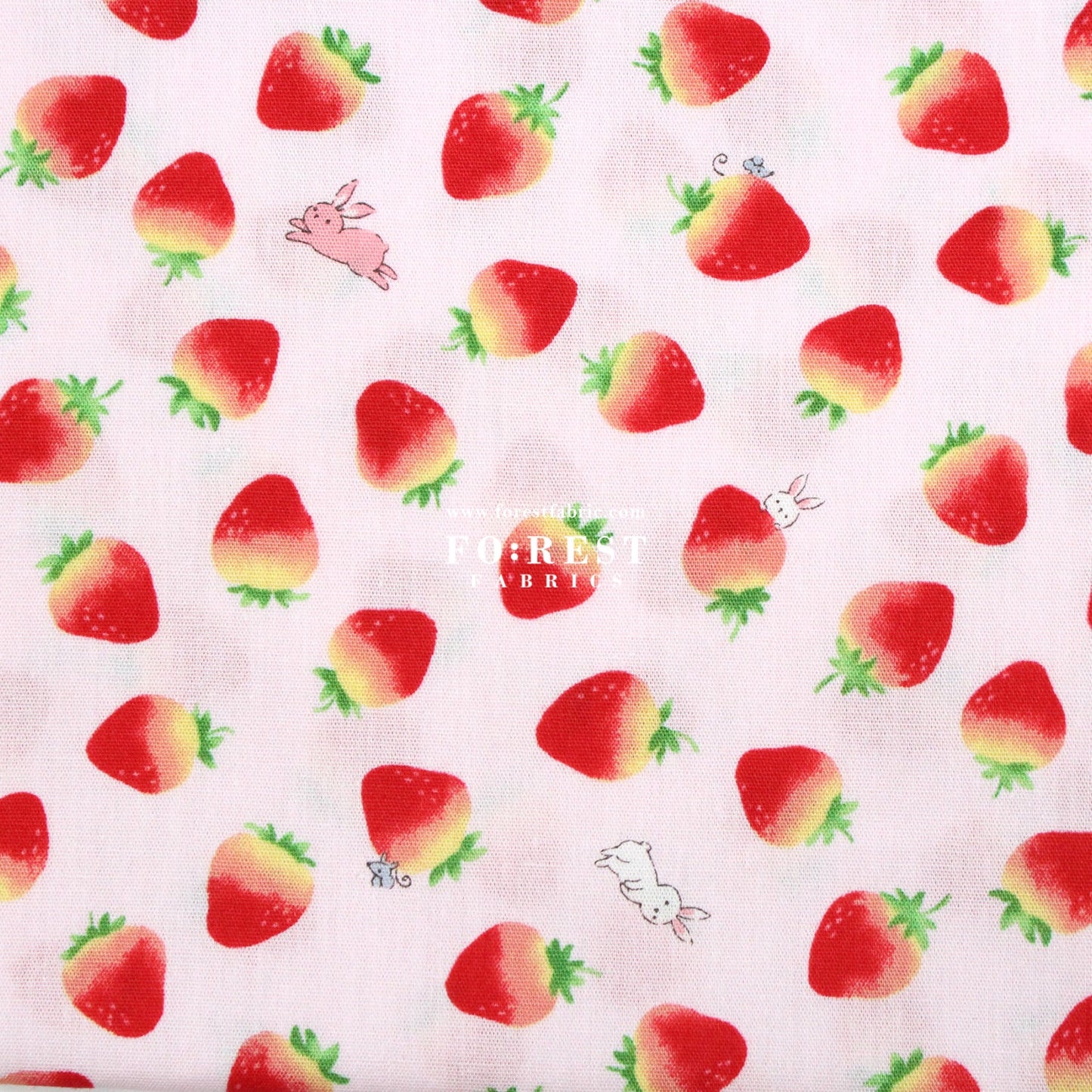cotton - Cute strawberry rabbit fabric Pink - FO:REST Fabric 布恩堂Liberty fabrictana lawnjapanese fabricykk zipper