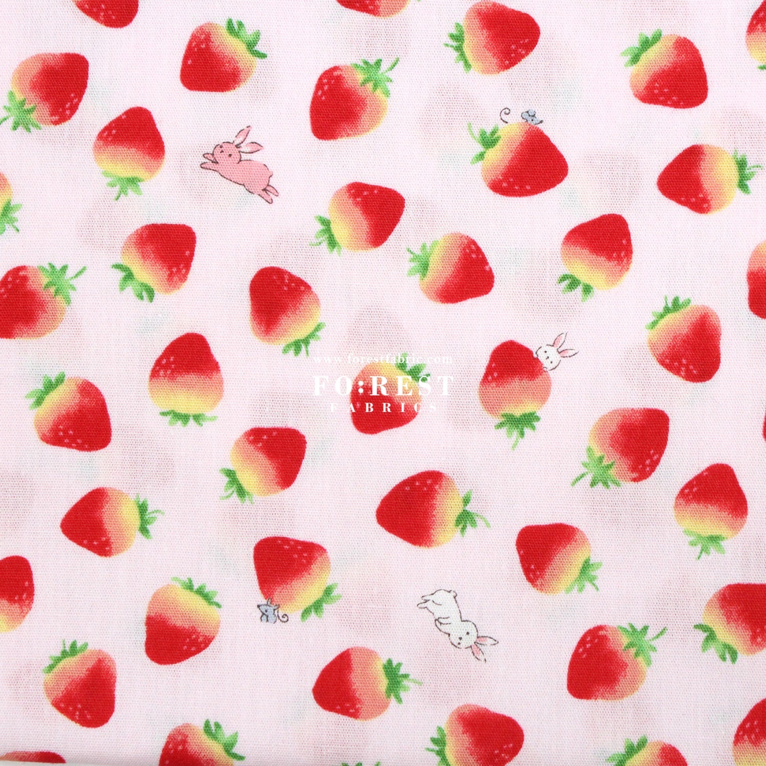 cotton - Cute strawberry rabbit fabric Pink - FO:REST Fabric 布恩堂Liberty fabrictana lawnjapanese fabricykk zipper