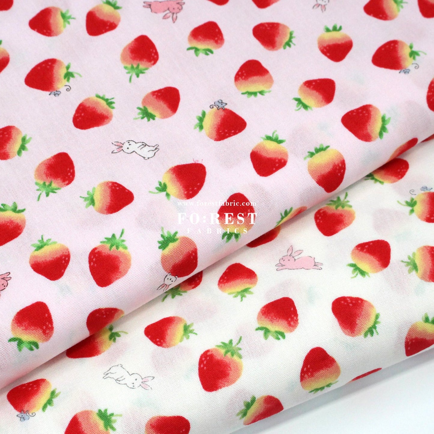 cotton - Cute strawberry rabbit fabric Pink - FO:REST Fabric 布恩堂Liberty fabrictana lawnjapanese fabricykk zipper