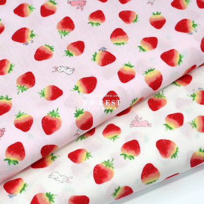 cotton - Cute strawberry rabbit fabric Pink - FO:REST Fabric 布恩堂Liberty fabrictana lawnjapanese fabricykk zipper