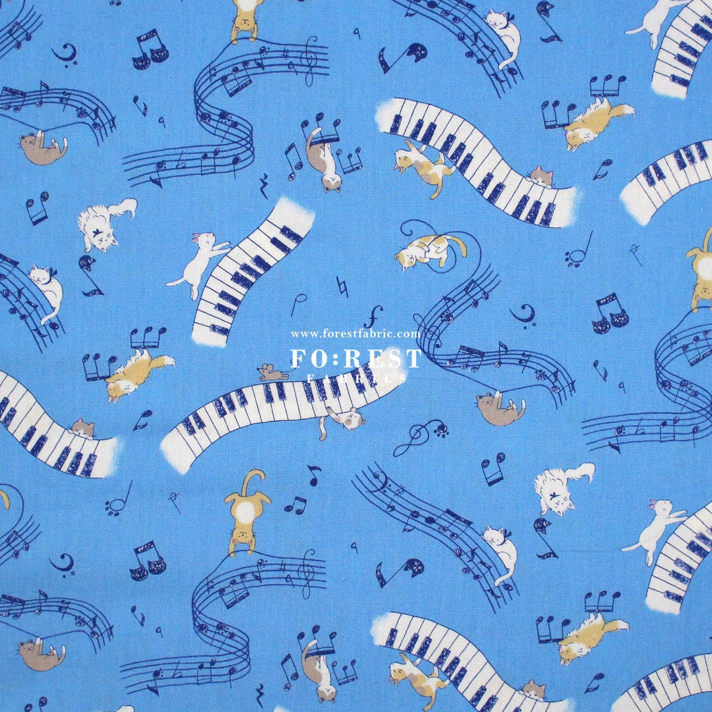 cotton - Dancing Cats Piano fabric Blue - FO:REST Fabric 布恩堂Liberty fabrictana lawnjapanese fabricykk zipper
