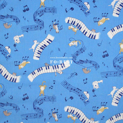 cotton - Dancing Cats Piano fabric Blue - FO:REST Fabric 布恩堂Liberty fabrictana lawnjapanese fabricykk zipper