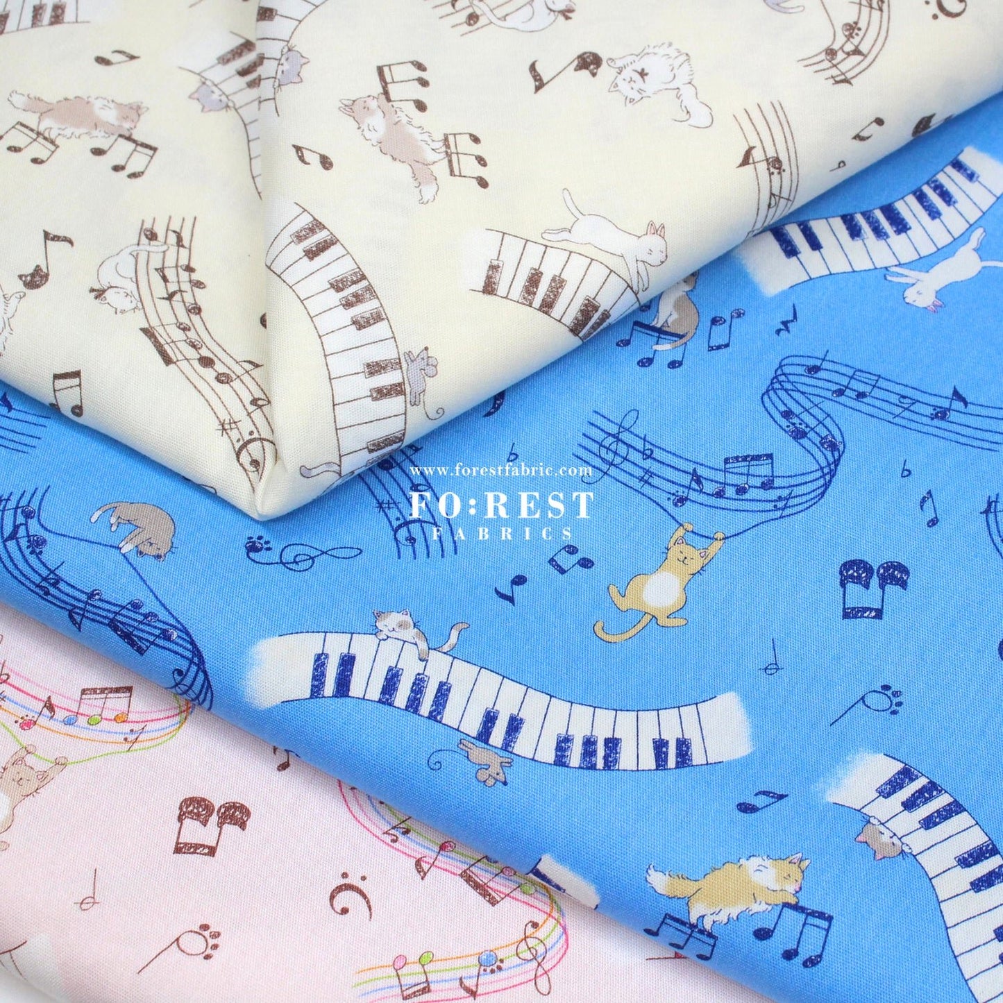 cotton - Dancing Cats Piano fabric Blue - FO:REST Fabric 布恩堂Liberty fabrictana lawnjapanese fabricykk zipper