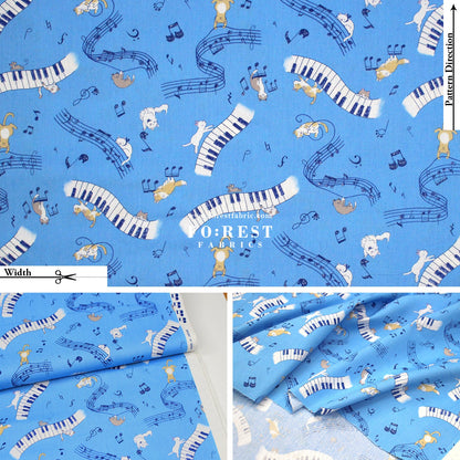 cotton - Dancing Cats Piano fabric Blue - FO:REST Fabric 布恩堂Liberty fabrictana lawnjapanese fabricykk zipper