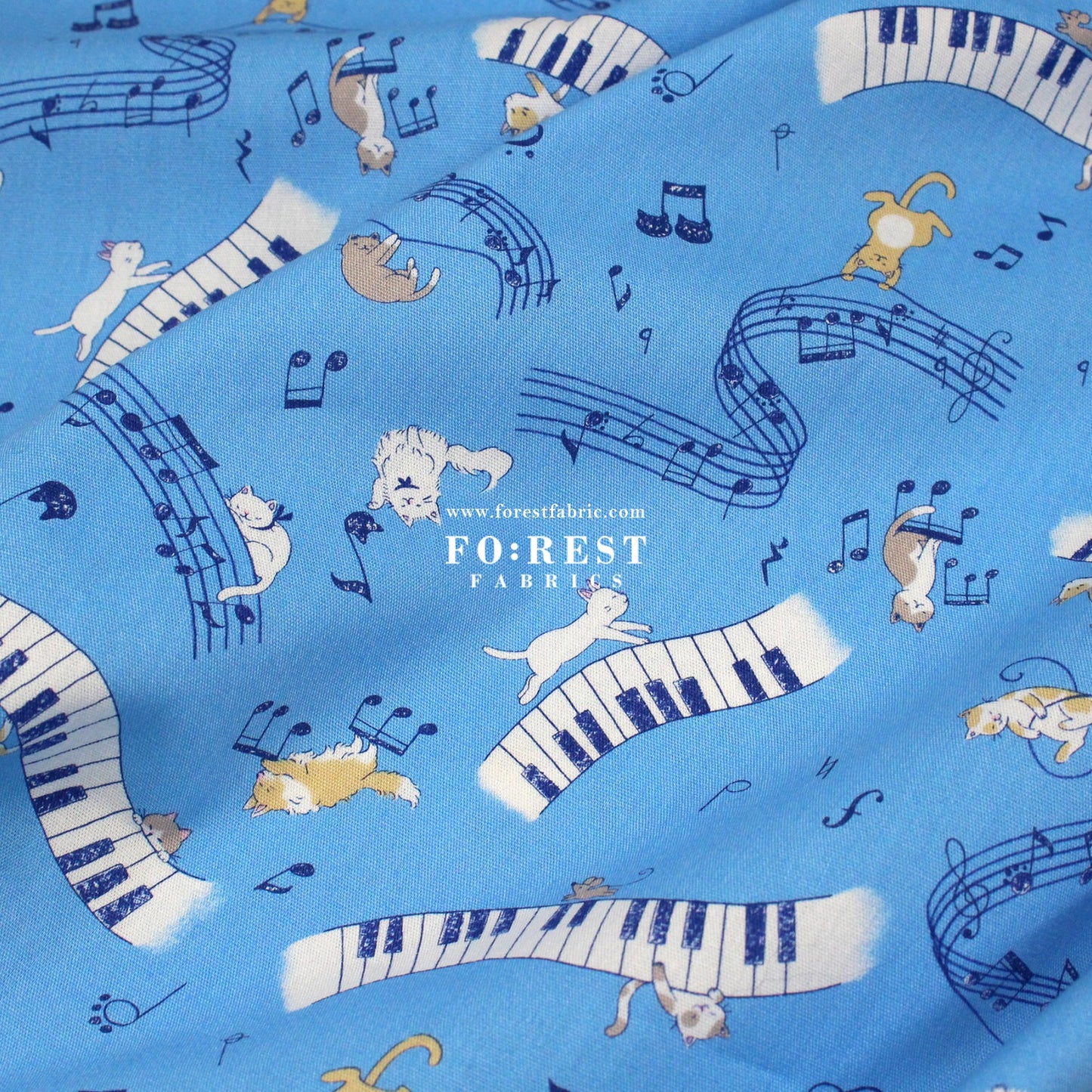 cotton - Dancing Cats Piano fabric Blue - FO:REST Fabric 布恩堂Liberty fabrictana lawnjapanese fabricykk zipper