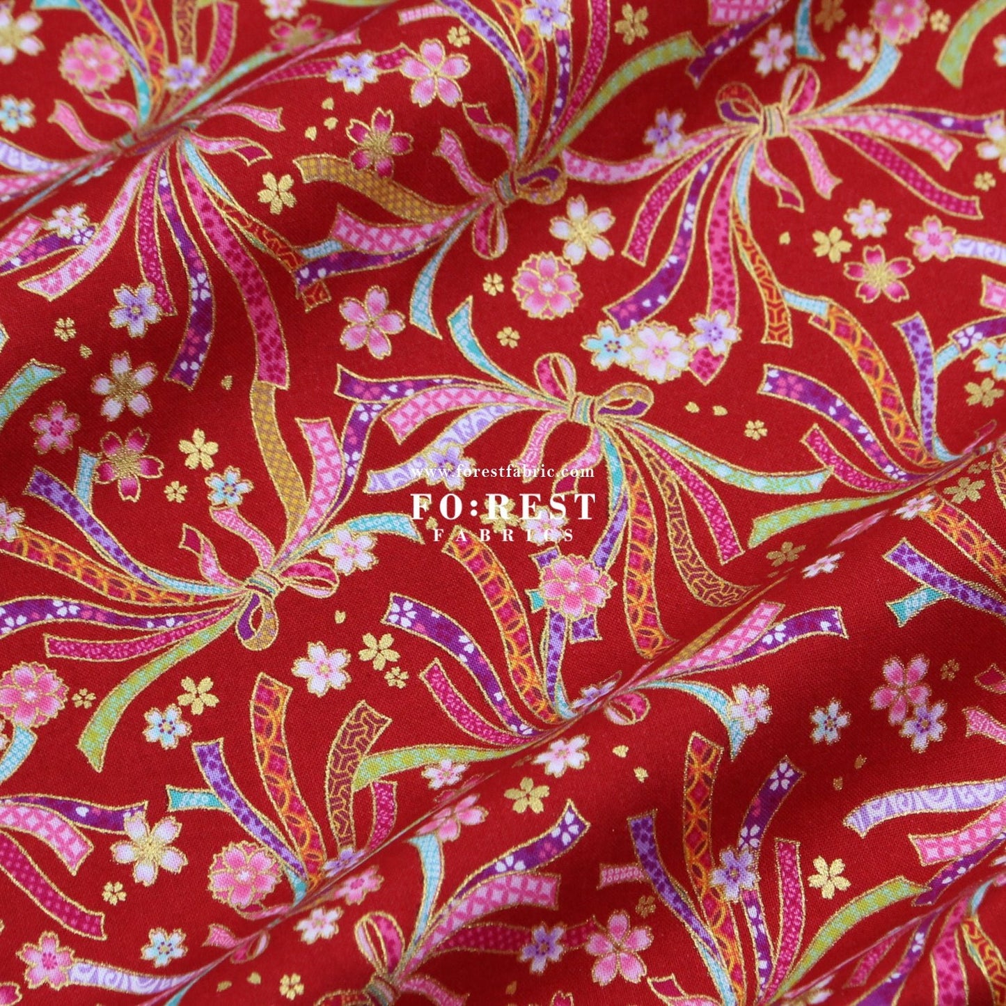 cotton - Decorative Noshi Sakura fabric Red - FO:REST Fabric 布恩堂Liberty fabrictana lawnjapanese fabricykk zipper