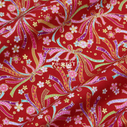 cotton - Decorative Noshi Sakura fabric Red - FO:REST Fabric 布恩堂Liberty fabrictana lawnjapanese fabricykk zipper
