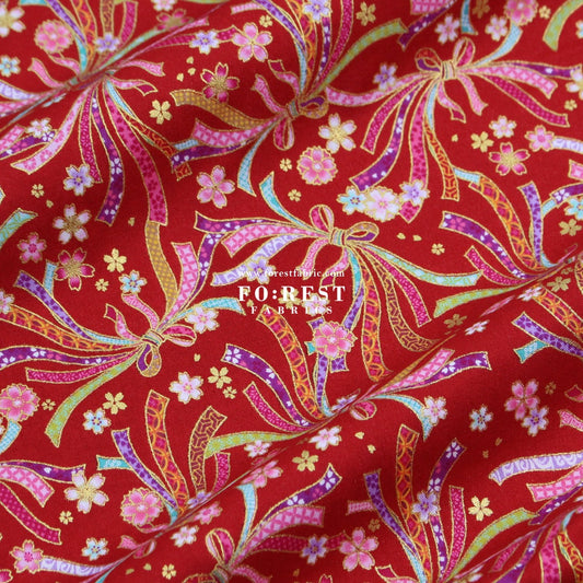 cotton - Decorative Noshi Sakura fabric Red - FO:REST Fabric 布恩堂Liberty fabrictana lawnjapanese fabricykk zipper