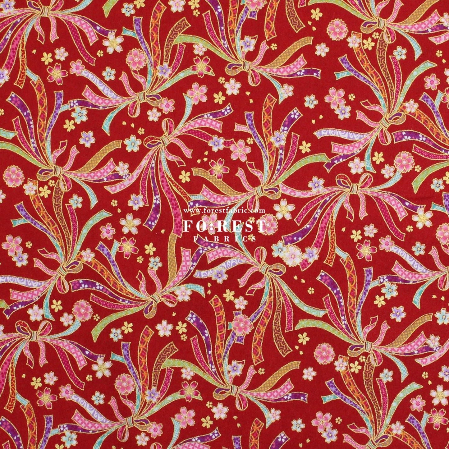 cotton - Decorative Noshi Sakura fabric Red - FO:REST Fabric 布恩堂Liberty fabrictana lawnjapanese fabricykk zipper