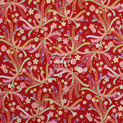 cotton - Decorative Noshi Sakura fabric Red - FO:REST Fabric 布恩堂Liberty fabrictana lawnjapanese fabricykk zipper
