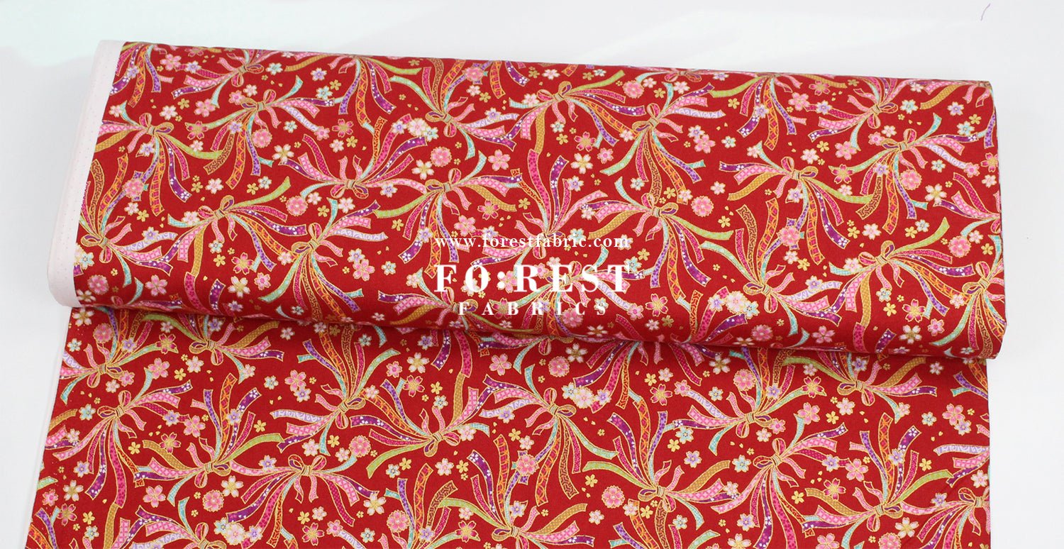 cotton - Decorative Noshi Sakura fabric Red - FO:REST Fabric 布恩堂Liberty fabrictana lawnjapanese fabricykk zipper