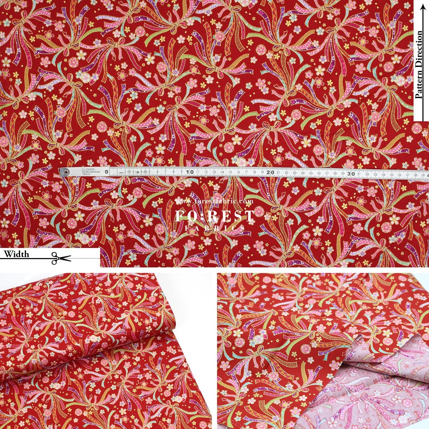 cotton - Decorative Noshi Sakura fabric Red - FO:REST Fabric 布恩堂Liberty fabrictana lawnjapanese fabricykk zipper