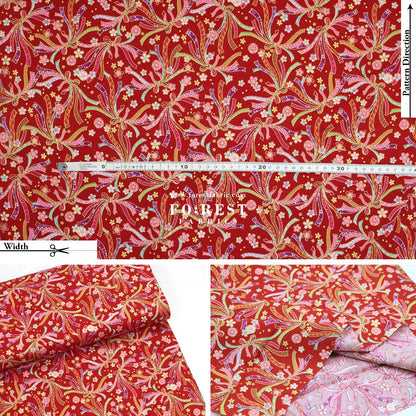 cotton - Decorative Noshi Sakura fabric Red - FO:REST Fabric 布恩堂Liberty fabrictana lawnjapanese fabricykk zipper