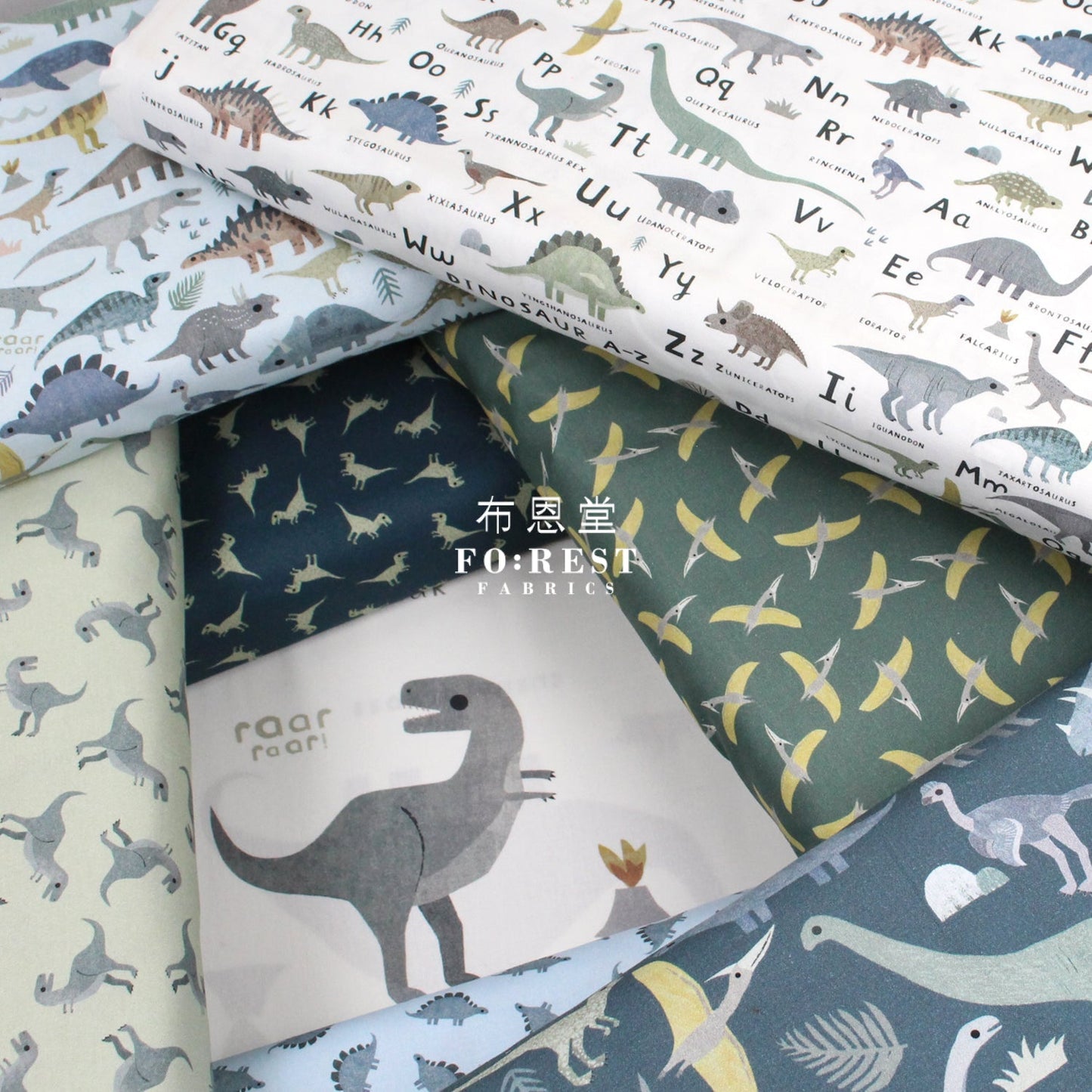 cotton - Dinosaurs PANEL fabric - FO:REST Fabric 布恩堂Liberty fabrictana lawnjapanese fabricykk zipper