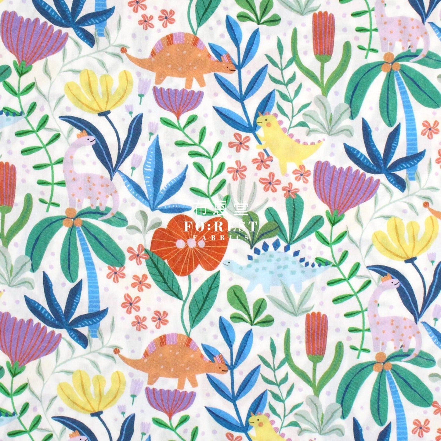 cotton - Dinosaurs Roar Flower fabric Milky - FO:REST Fabric 布恩堂Liberty fabrictana lawnjapanese fabricykk zipper