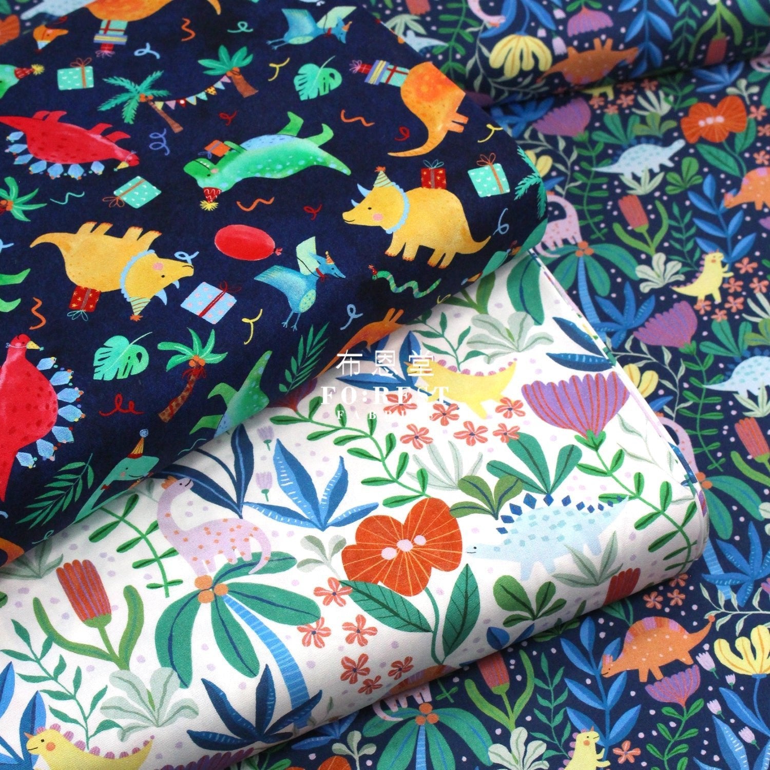 cotton - Dinosaurs Roar Flower fabric Milky - FO:REST Fabric 布恩堂Liberty fabrictana lawnjapanese fabricykk zipper