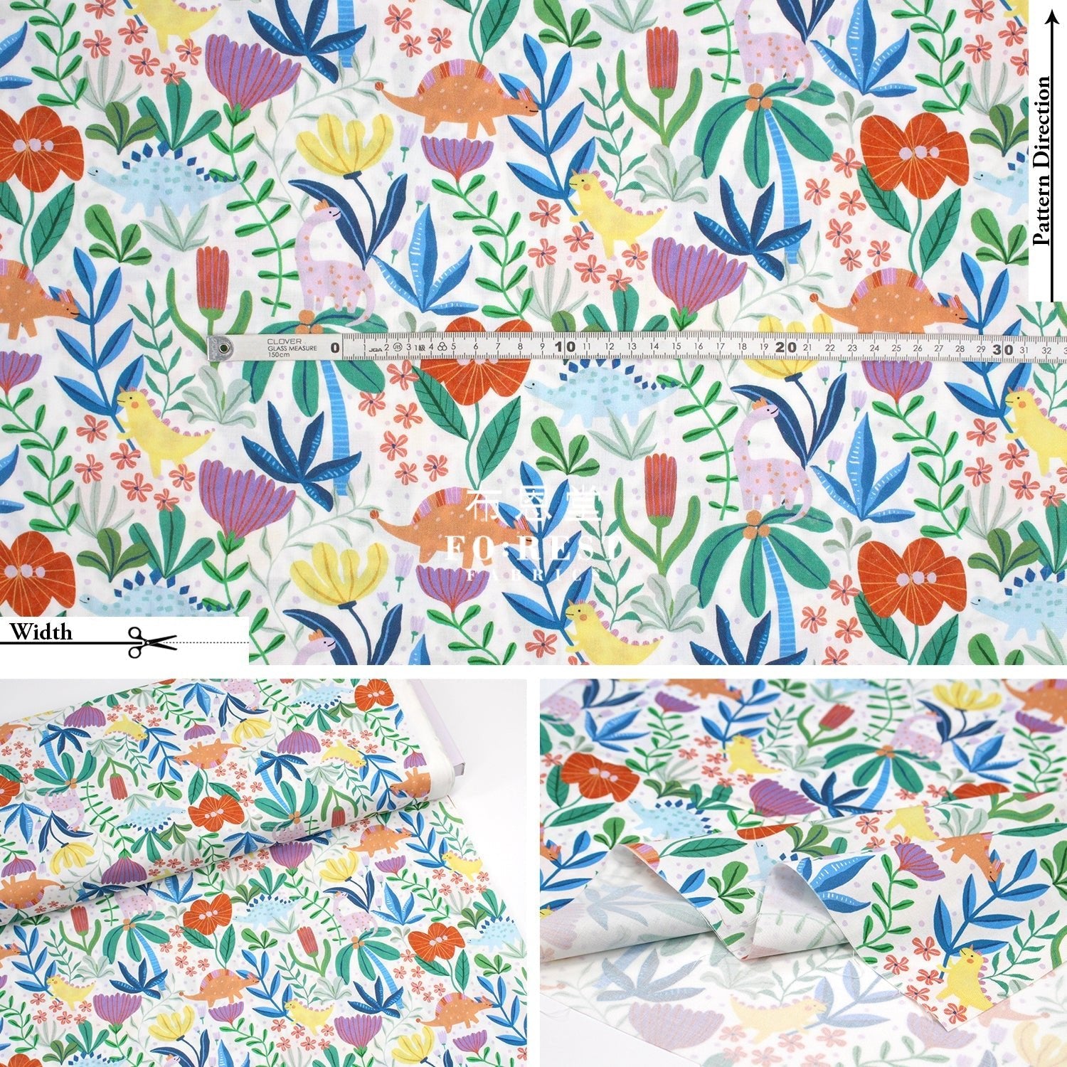 cotton - Dinosaurs Roar Flower fabric Milky - FO:REST Fabric 布恩堂Liberty fabrictana lawnjapanese fabricykk zipper