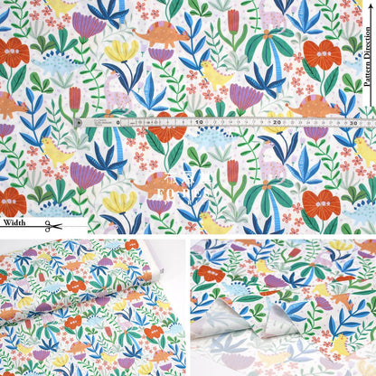 cotton - Dinosaurs Roar Flower fabric Milky - FO:REST Fabric 布恩堂Liberty fabrictana lawnjapanese fabricykk zipper