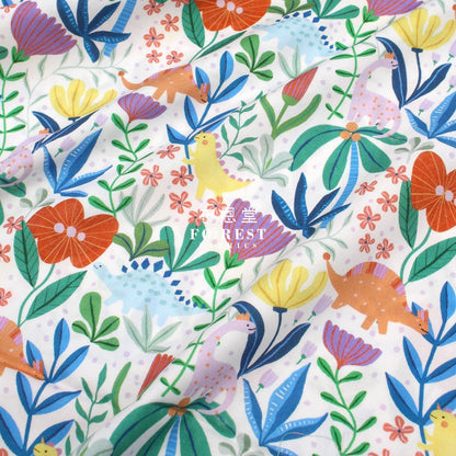 cotton - Dinosaurs Roar Flower fabric Milky - FO:REST Fabric 布恩堂Liberty fabrictana lawnjapanese fabricykk zipper