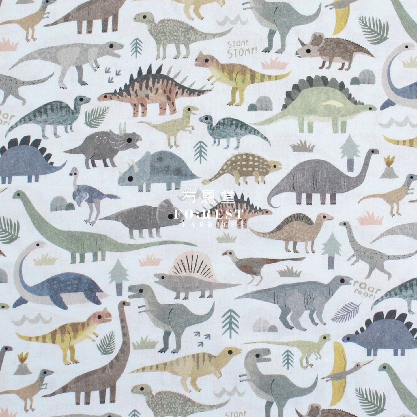 cotton - Dinosaurs STOMP fabric - FO:REST Fabric 布恩堂Liberty fabrictana lawnjapanese fabricykk zipper