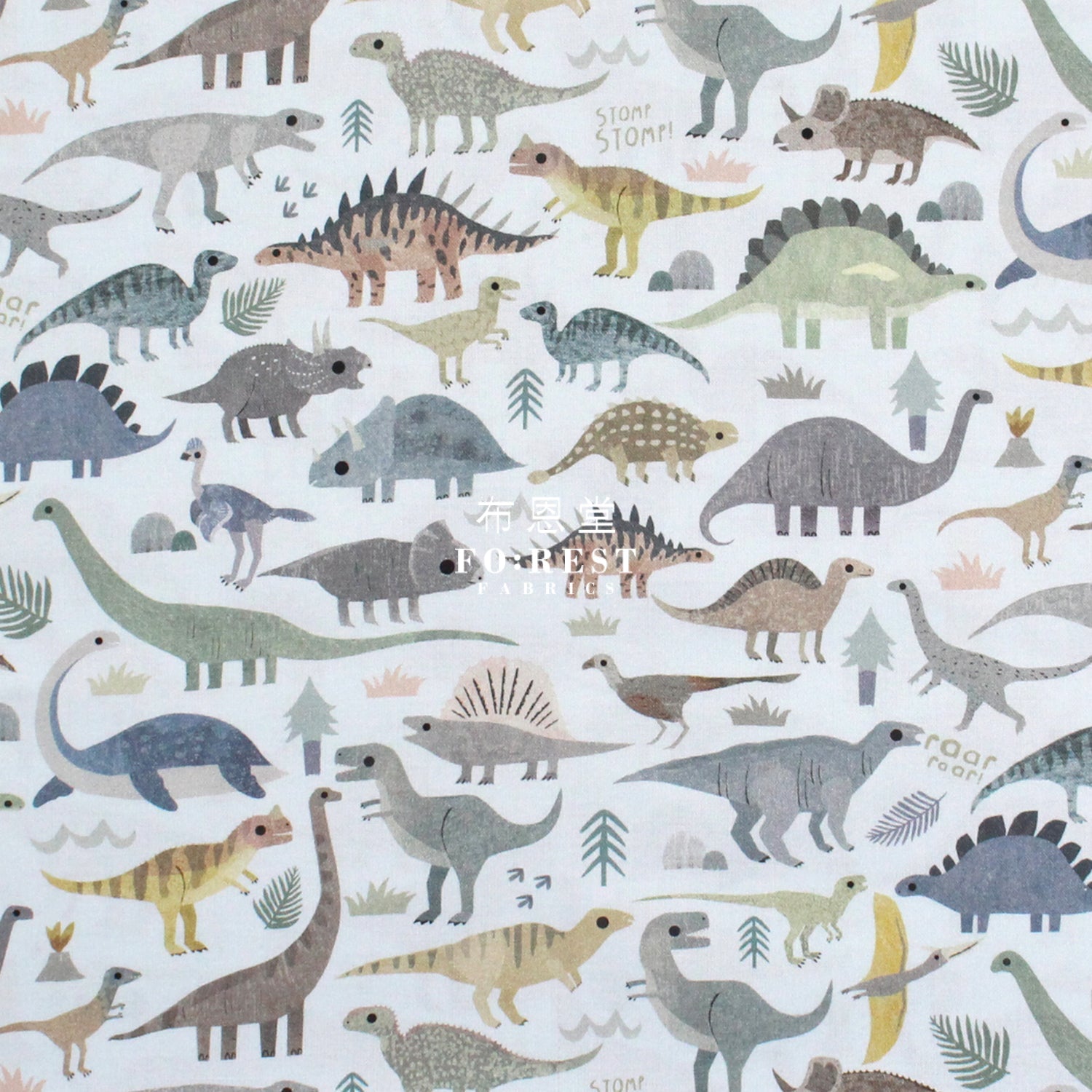 cotton - Dinosaurs STOMP fabric - FO:REST Fabric 布恩堂Liberty fabrictana lawnjapanese fabricykk zipper