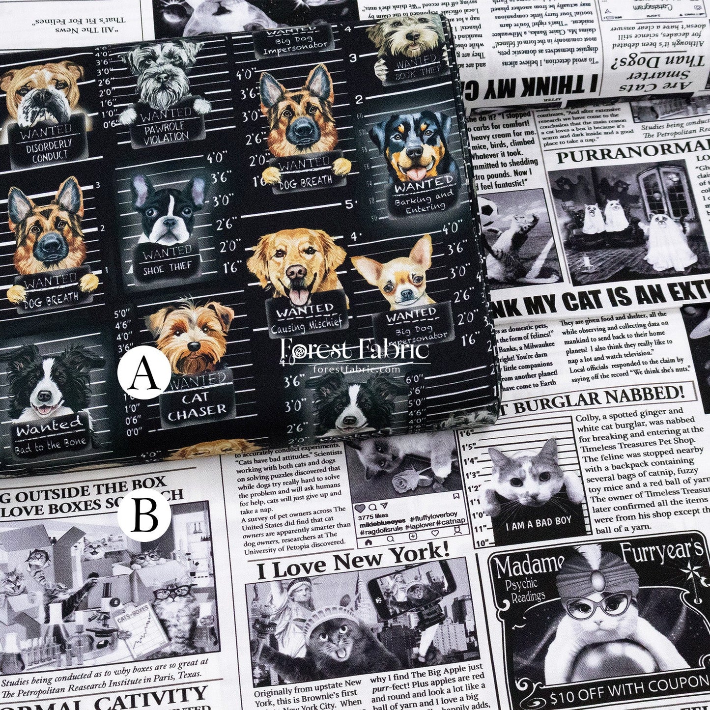cotton - Dogs Mugshots Cats Newspaper fabric - FO:REST Fabric 布恩堂Liberty fabrictana lawnjapanese fabricykk zipper