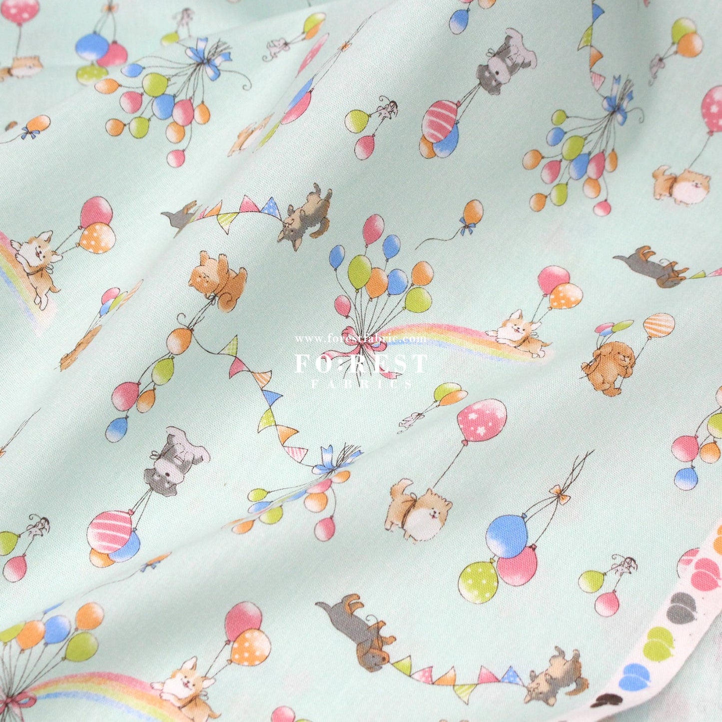cotton - Dogs Party Balloon fabric Mint - FO:REST Fabric 布恩堂Liberty fabrictana lawnjapanese fabricykk zipper