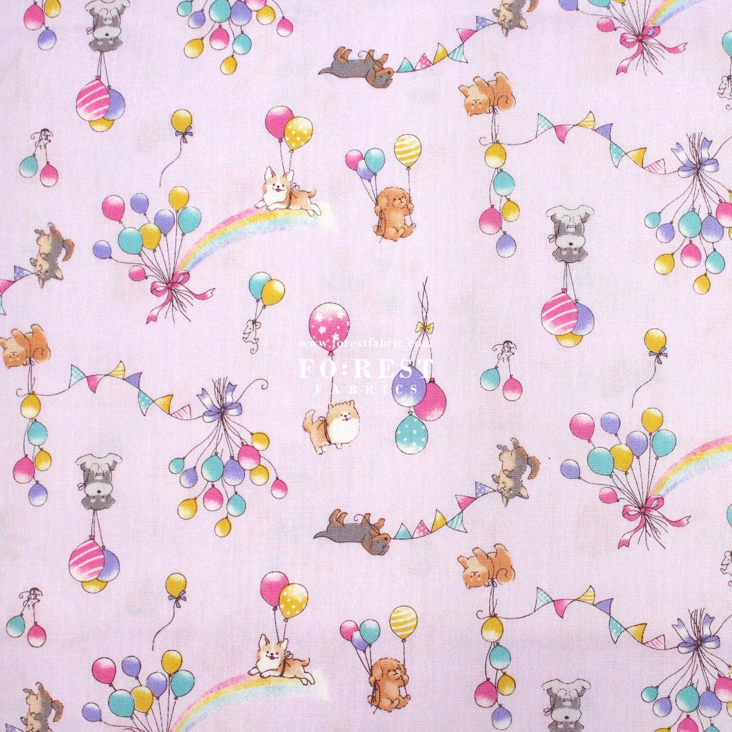 cotton - Dogs Party Balloon fabric Purple - FO:REST Fabric 布恩堂Liberty fabrictana lawnjapanese fabricykk zipper