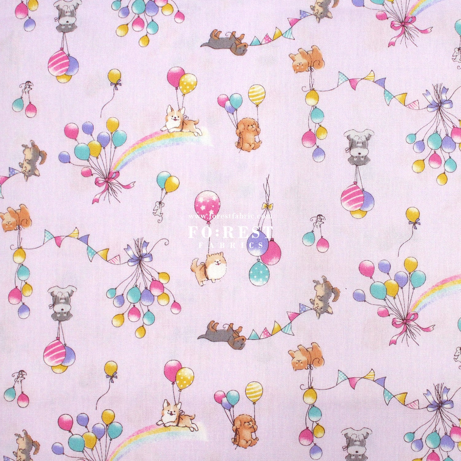 cotton - Dogs Party Balloon fabric Purple - FO:REST Fabric 布恩堂Liberty fabrictana lawnjapanese fabricykk zipper