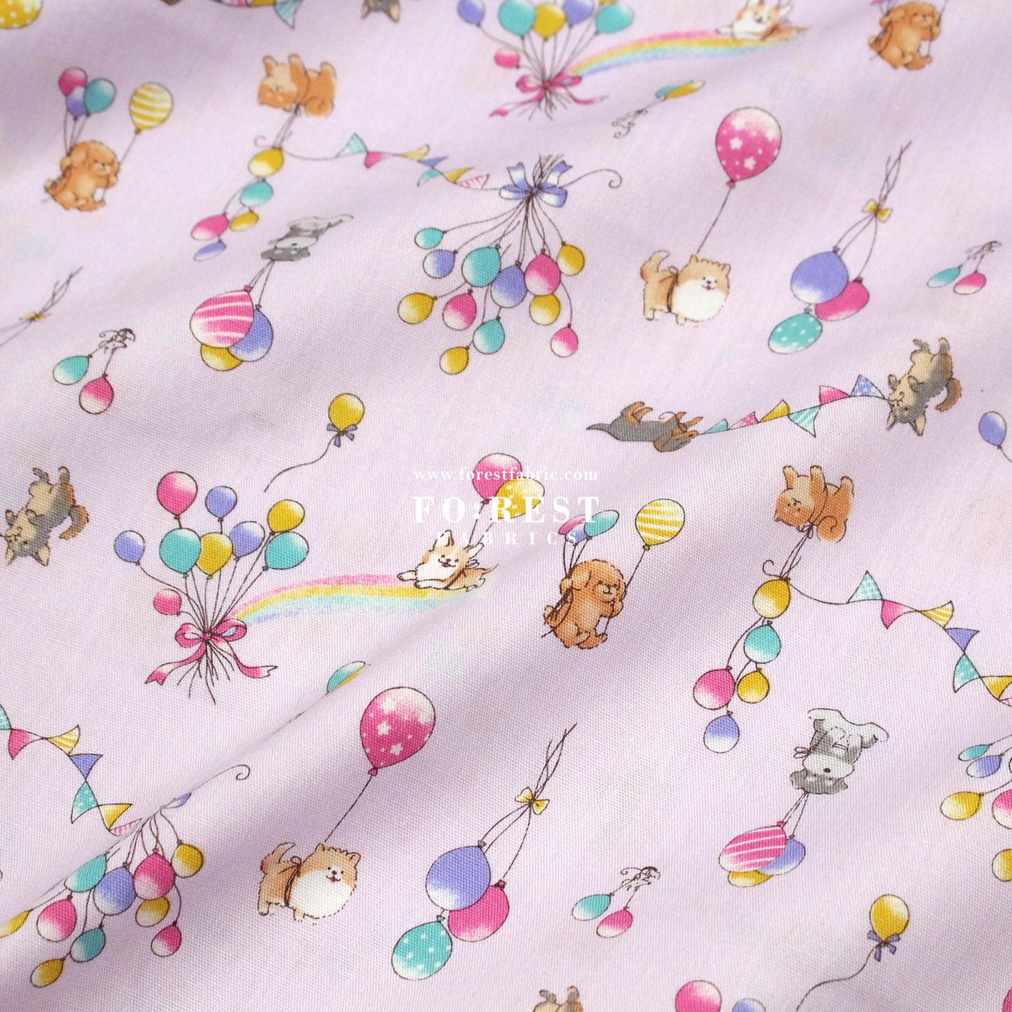 cotton - Dogs Party Balloon fabric Purple - FO:REST Fabric 布恩堂Liberty fabrictana lawnjapanese fabricykk zipper